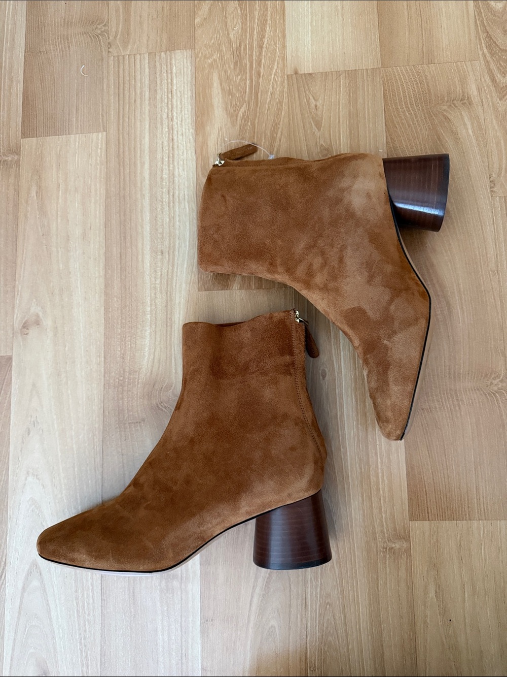 Mansur Gavriel Cognac Suede Block Heel Ankle Boots
